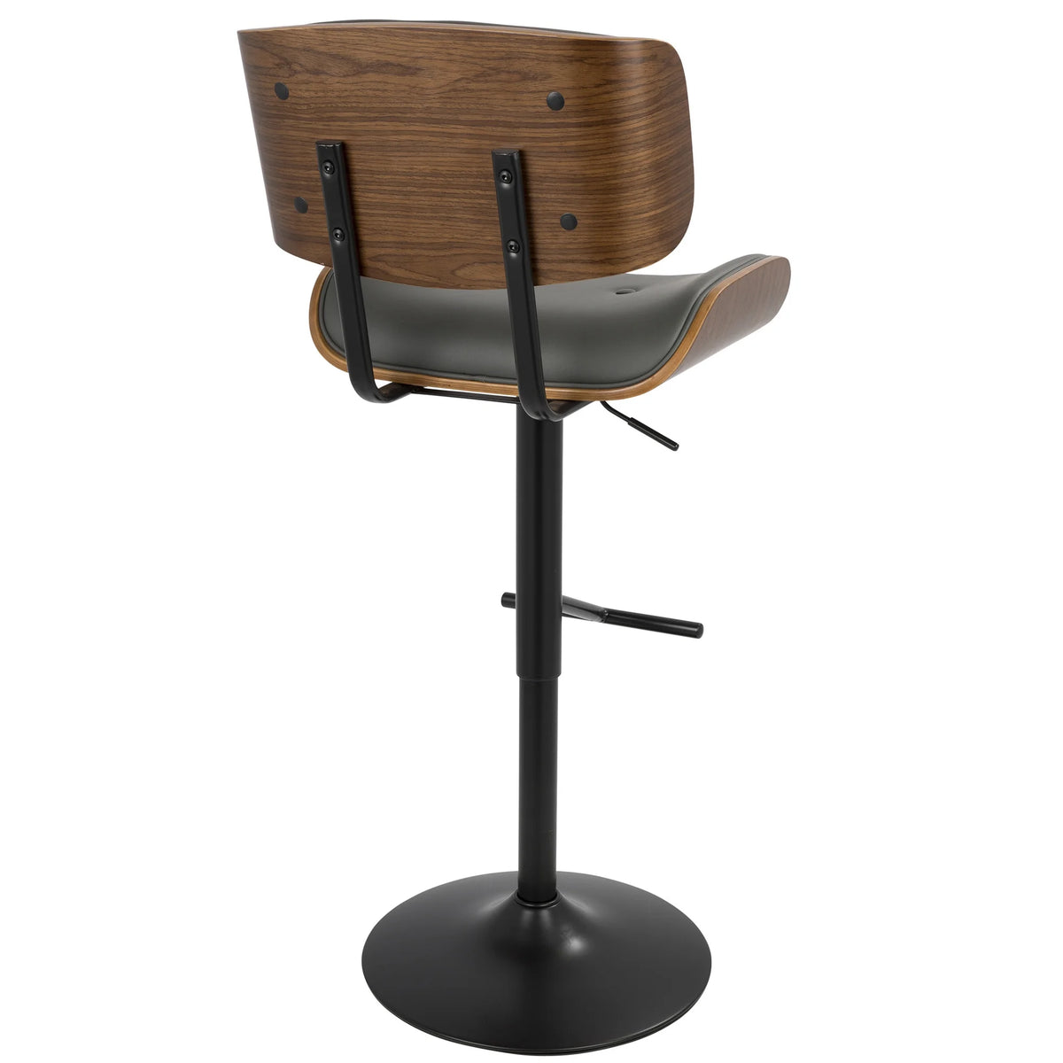 Lombardi Mid-Century Modern Adjustable Barstool in Walnut with Grey Faux Leather by