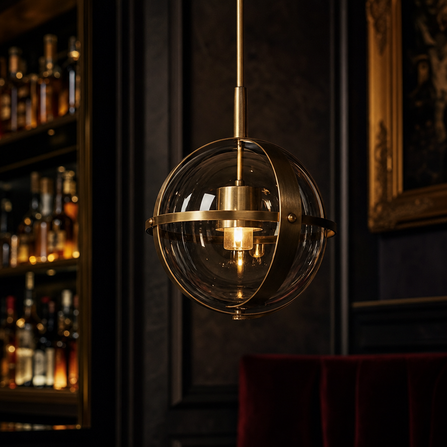The Dresden Smoke Glass & Brass Globe