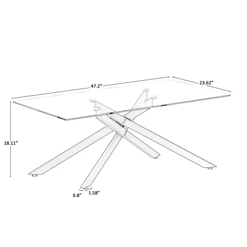 47.2 In. Rectangle Clear Tempered Glass Coffee Table with Black Metal Legs, Modern Living Room Accent Furniture