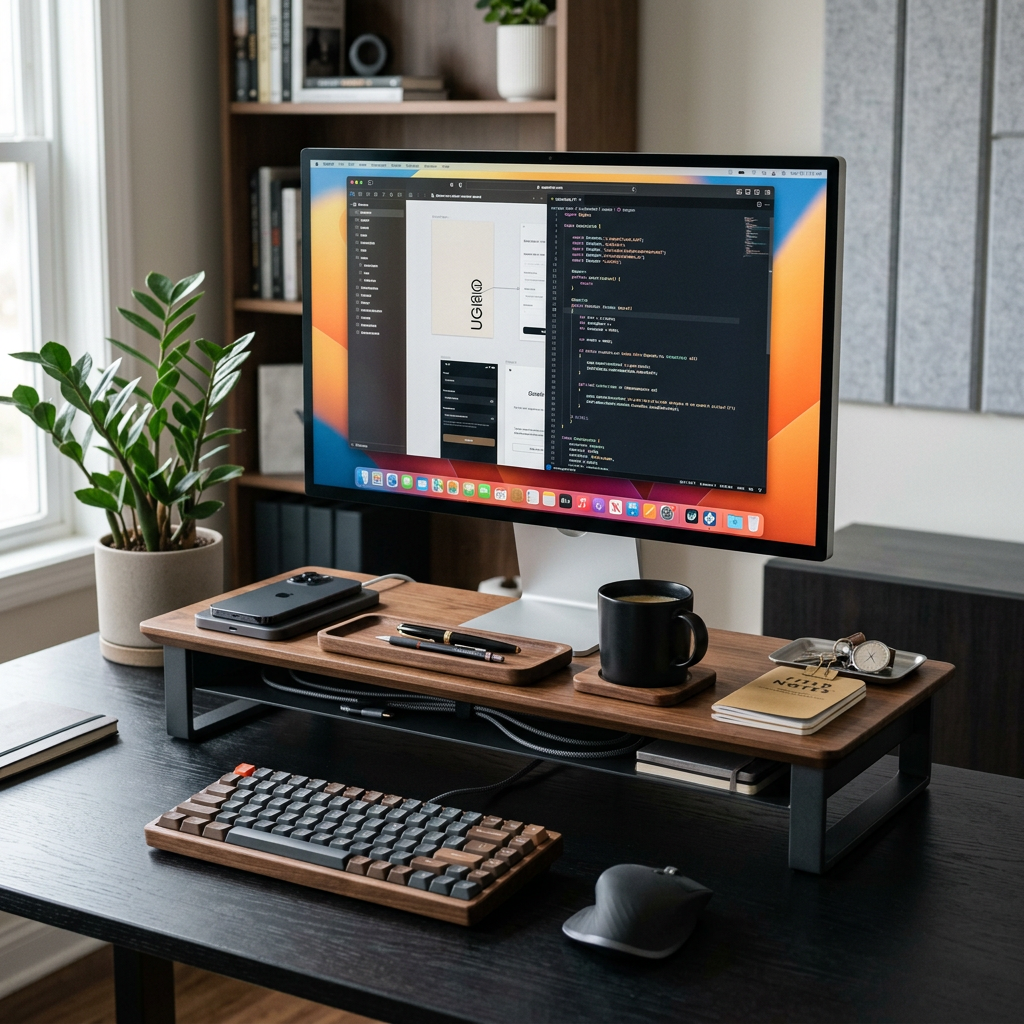 Gather Modular Monitor Stand | Walnut Edition - Masterclass in desk organization.