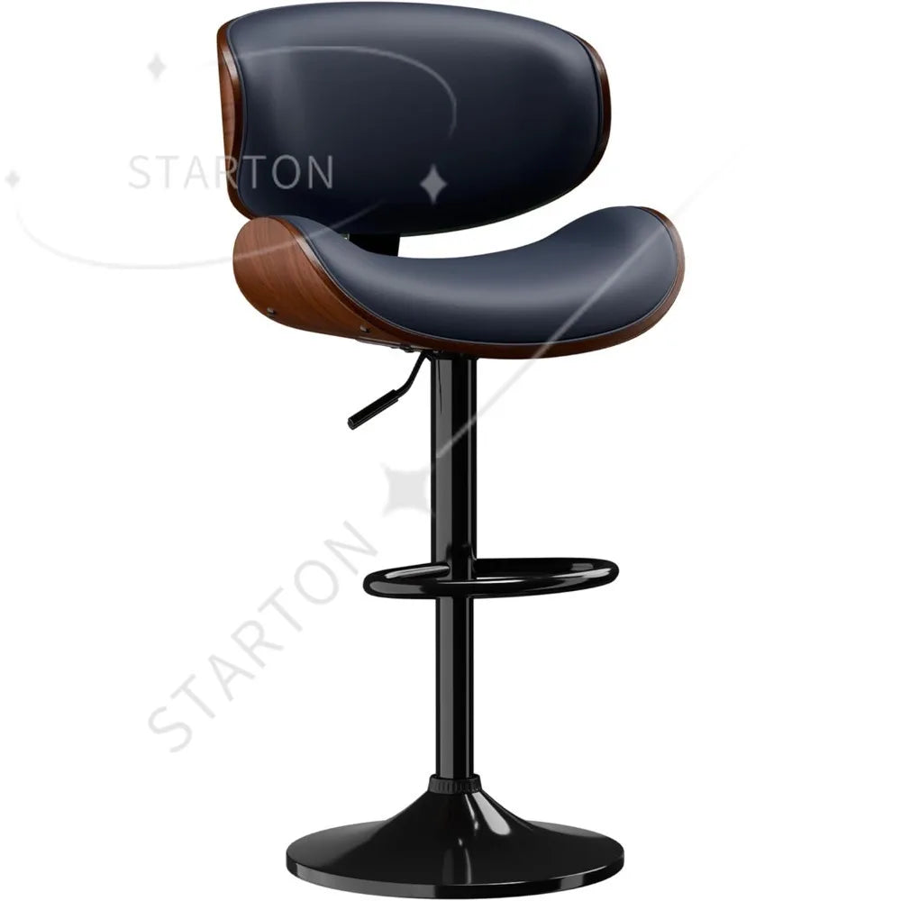 Fontaine Collection | Arched Leather-Wrapped Swivel Stools - demonstrating proportional harmony within the collection in a Mid-Century Modern living room setting.