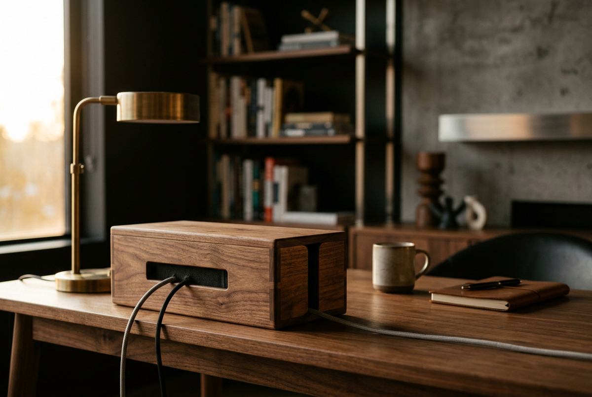 Large Real Wood Cable Box in Walnut | Tikora Archive