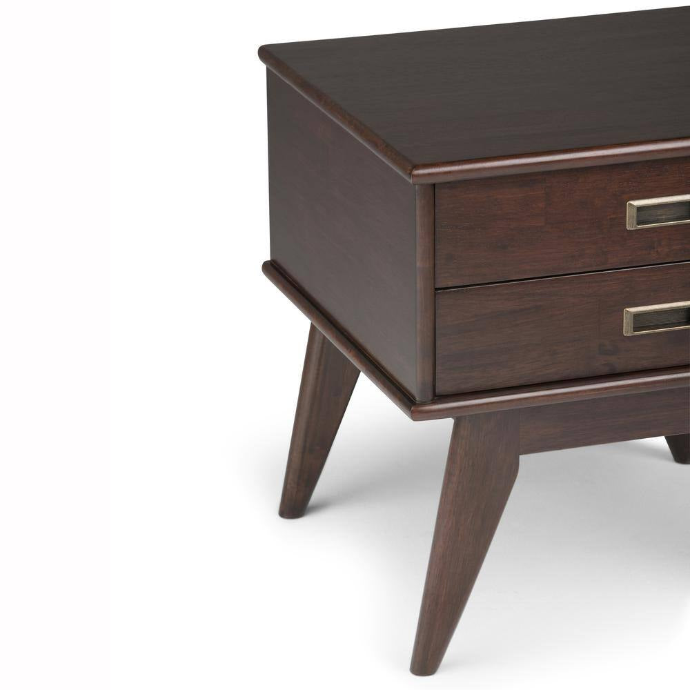 Draper Solid Hardwood 22 In. Wide Rectangle Mid-Century Modern End Side Table in Medium Auburn Brown