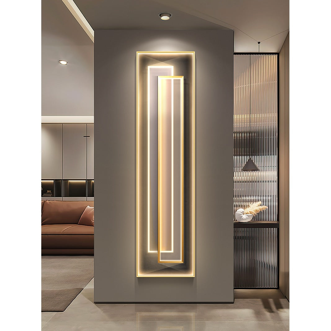 Ellington Collection | Geometric Brass-Accented Brass & Walnut Pendant - styled from an alternate angle revealing dimensional depth in a Mid-Century Modern living room setting.