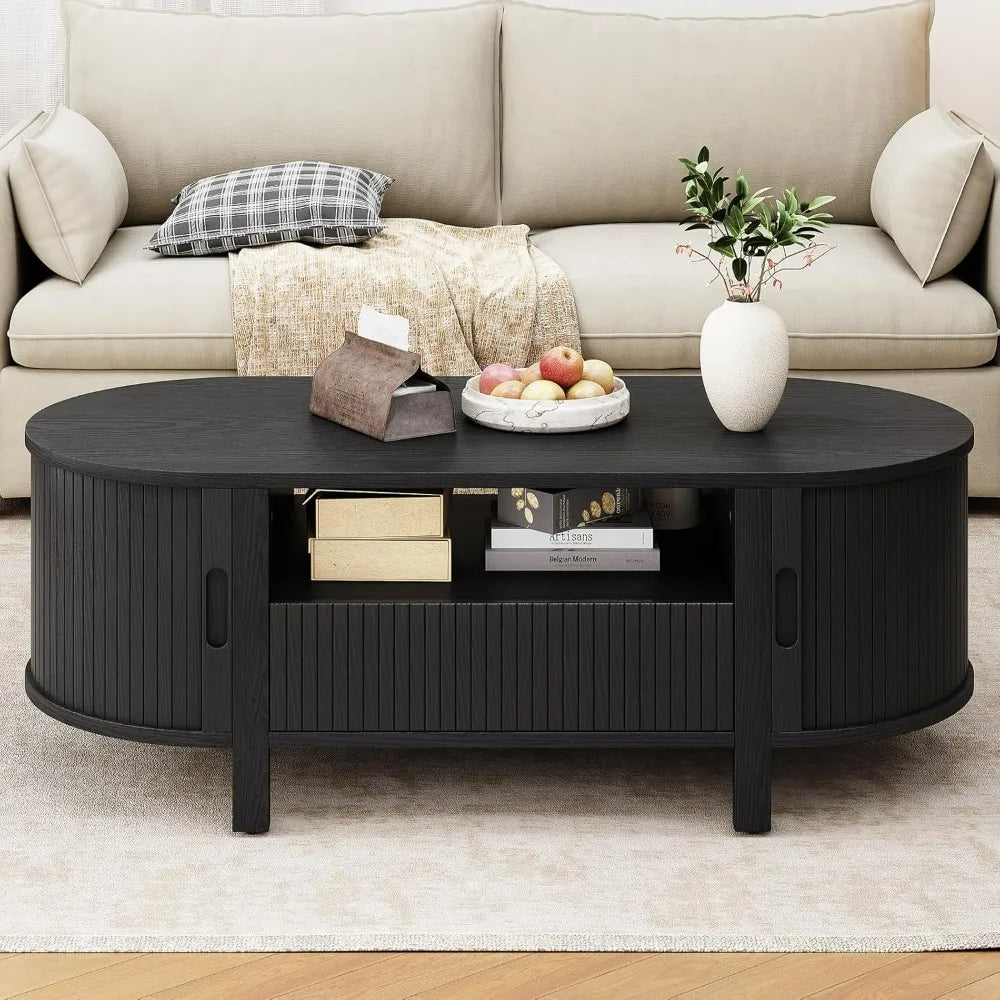 The Fontaine Walnut & Brass Oval Coffee Table