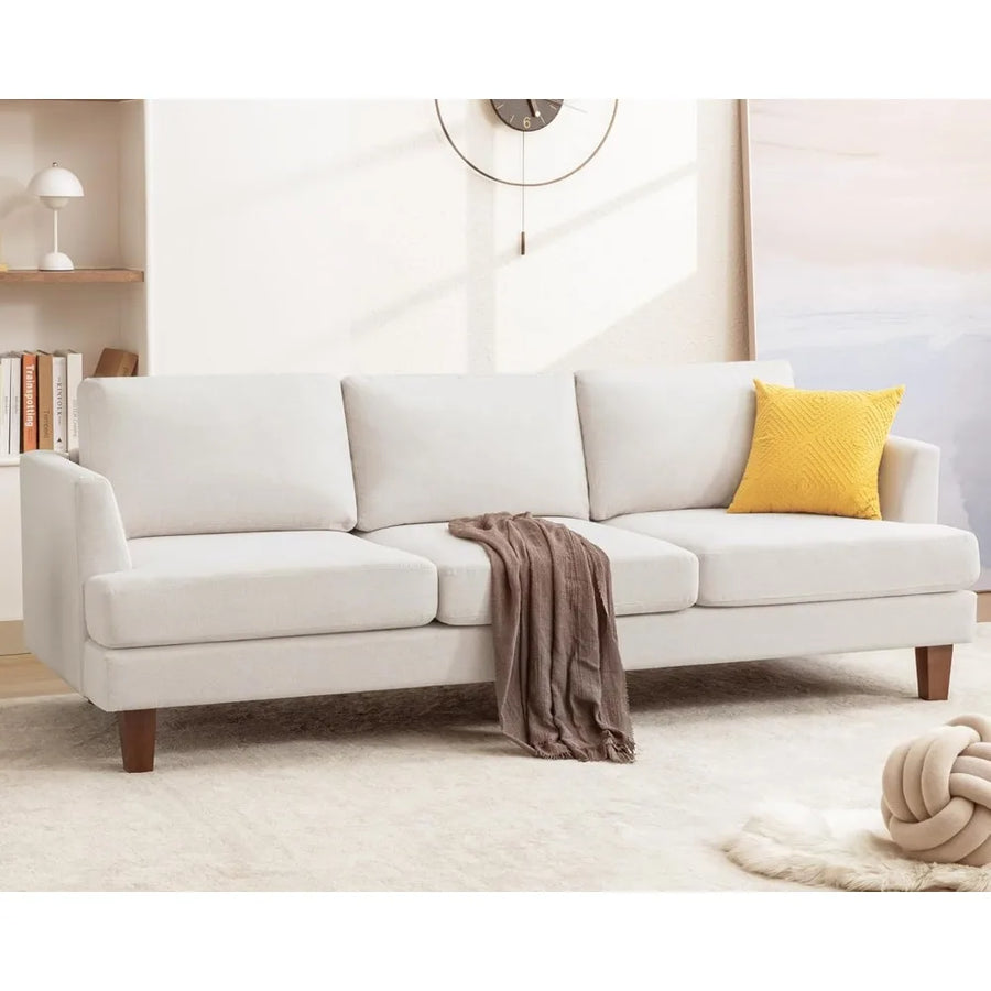 Astoria Collection | Tapered-Leg Leather-Wrapped Walnut Sofa - showcasing full sculptural form and curated finish in a Mid-Century Modern living room setting.