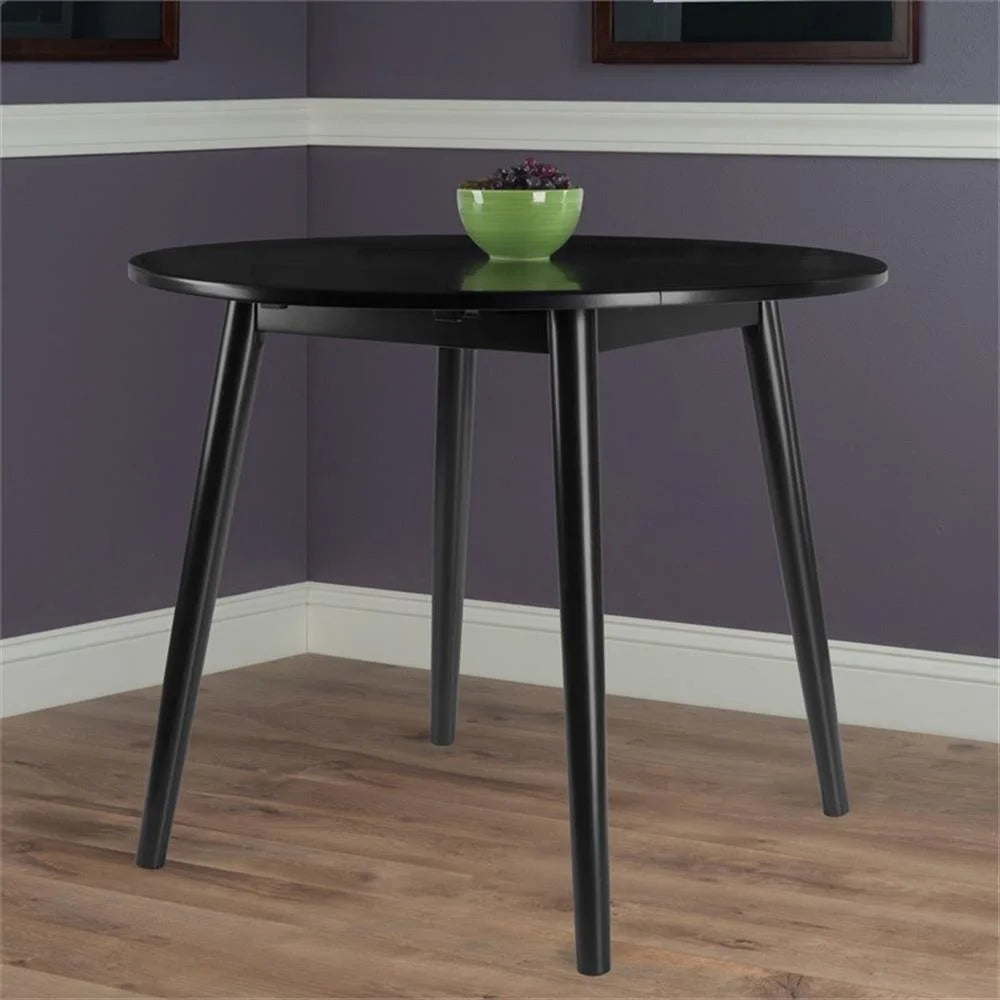 Moreno 36" round Drop Leaf Transitional Solid Wood Dining Table in Black