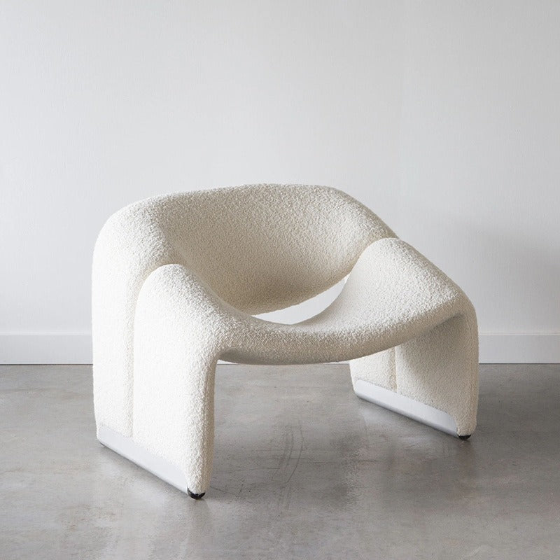 Ellington Collection | Sculptural Velvet-Cushioned Velvet Lounge Chair - showcasing full sculptural form and curated finish in a Mid-Century Modern living room setting.