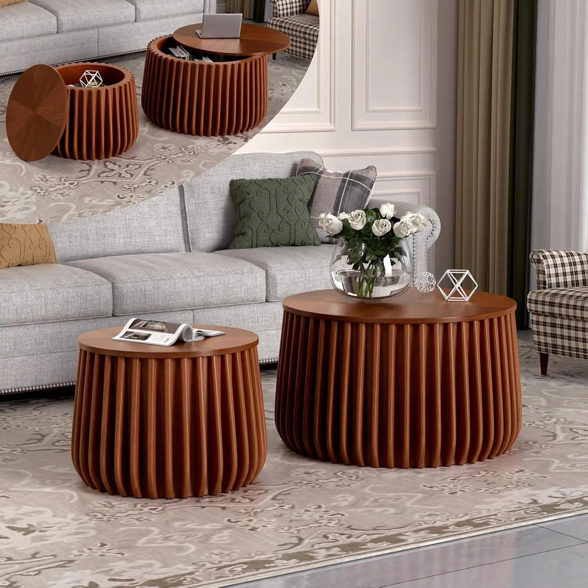 The Astoria Fluted Walnut Nesting Tables