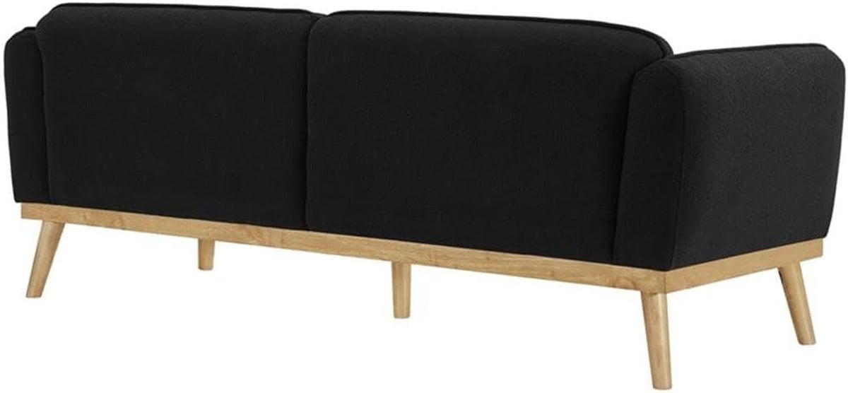 Meridian Furniture 159Black-S Nolita Collection Mid-Century Modern Boucle Fabric Upholstered Sofa with Rich Black Boucle Fabric, Natural Finish Solid Wood Base, 82" W X 32.5" D X 32" H, Black