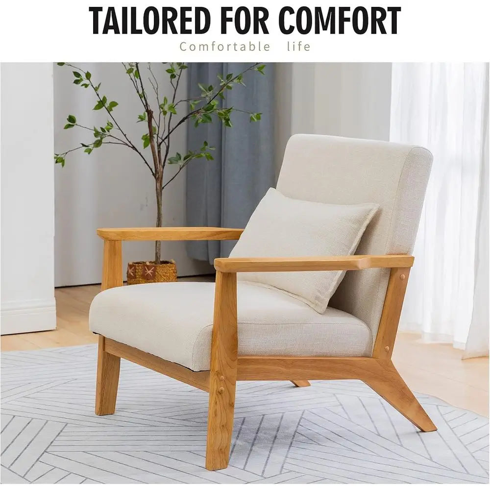 Ellington Collection | Geometric California Linen Armchair - presented at scale within a designed interior in a Mid-Century Modern living room setting.