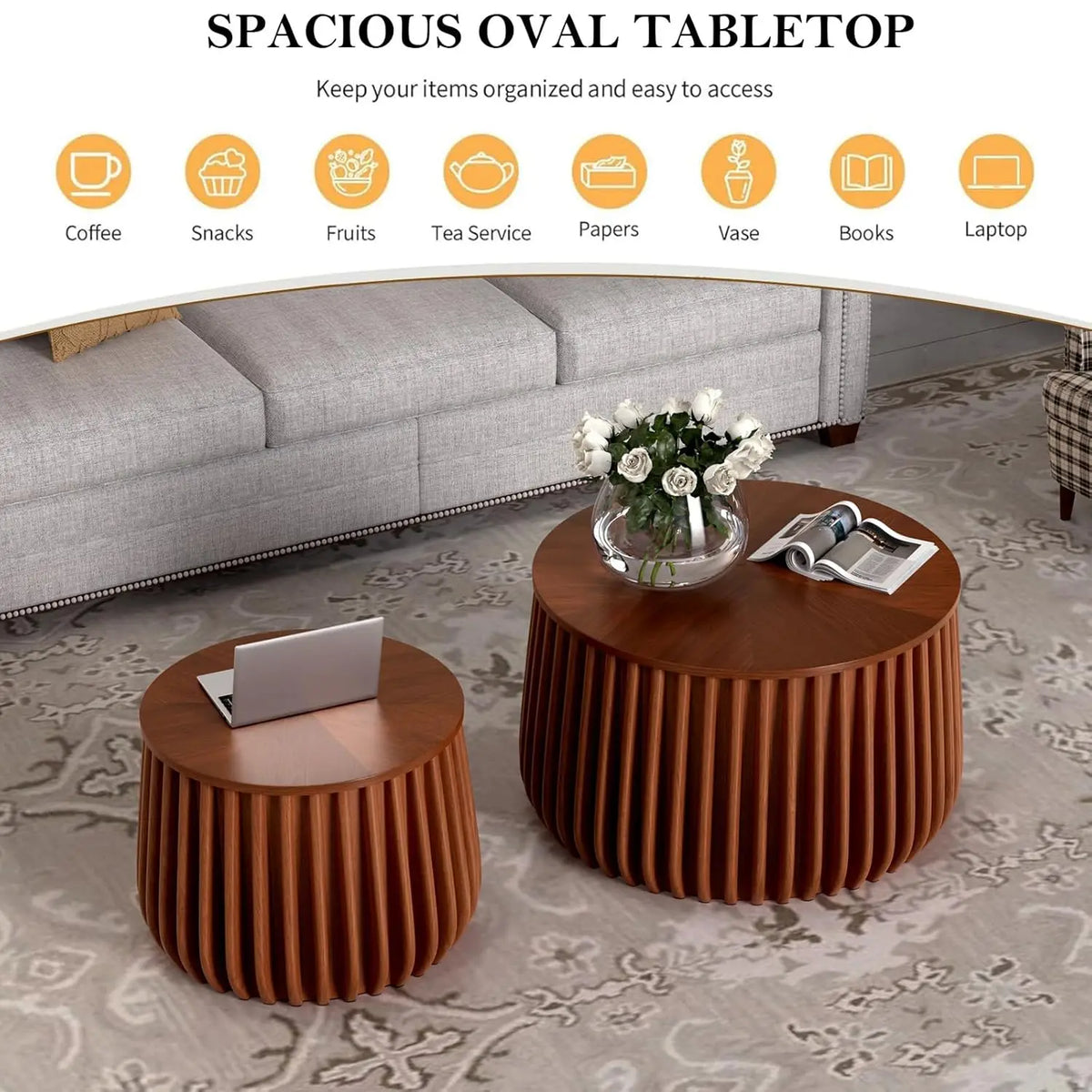 The Astoria Fluted Walnut Nesting Tables