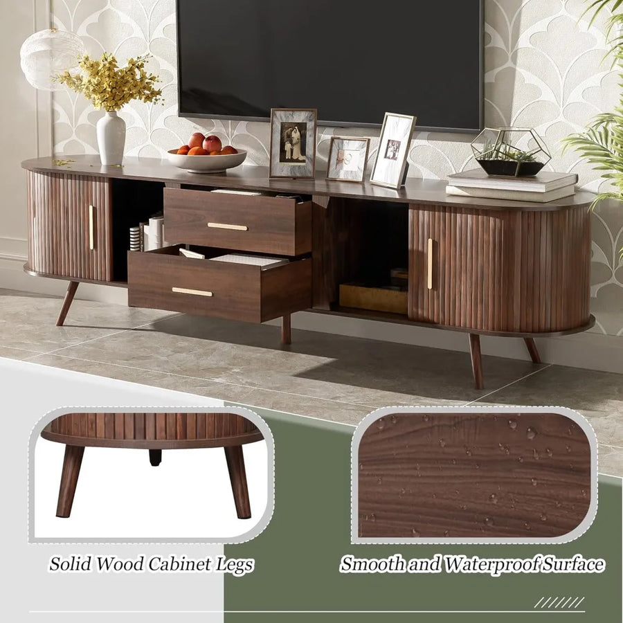 Dresden Collection | Fluted Drawer Walnut Console - showcasing full sculptural form and curated finish in a Mid-Century Modern entryway setting.