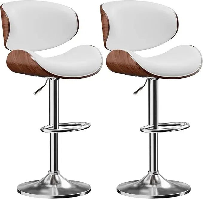 Fontaine Collection | Arched Leather-Wrapped Swivel Stools - featuring close-up joinery and artisanal finish quality in a Mid-Century Modern living room setting.