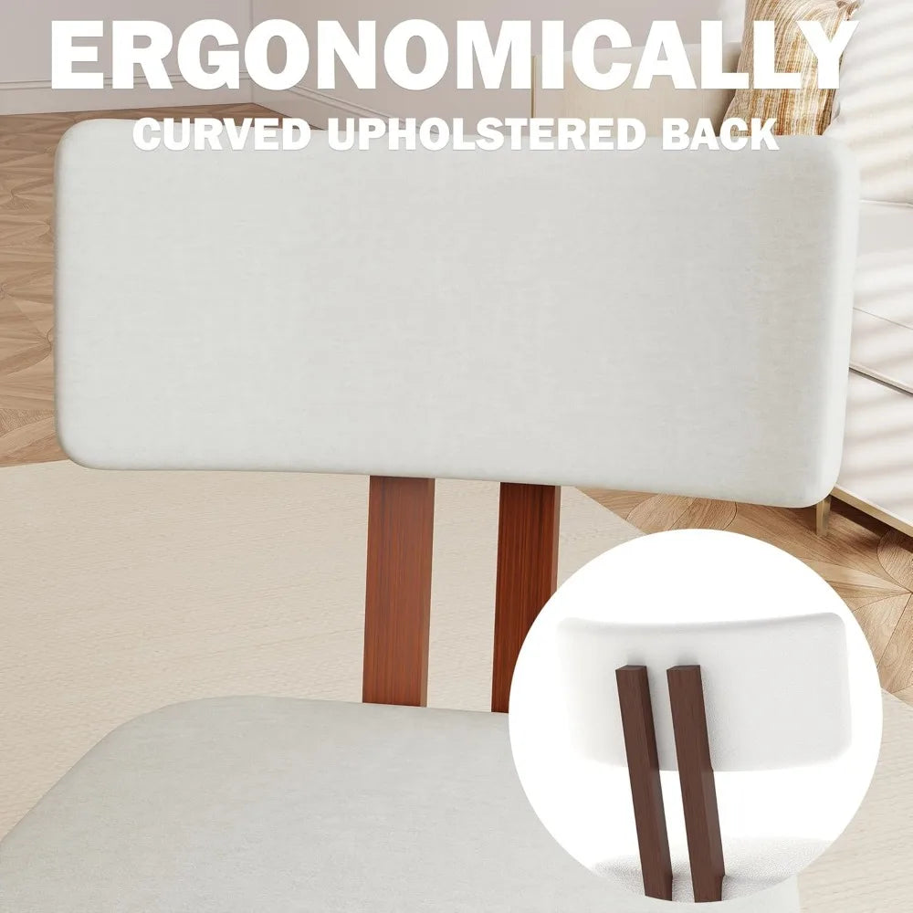 Fontaine Collection | Curved Atomic-Era Upholstered Dining Chair Set - presented at scale within a designed interior in a Mid-Century Modern dining room setting.