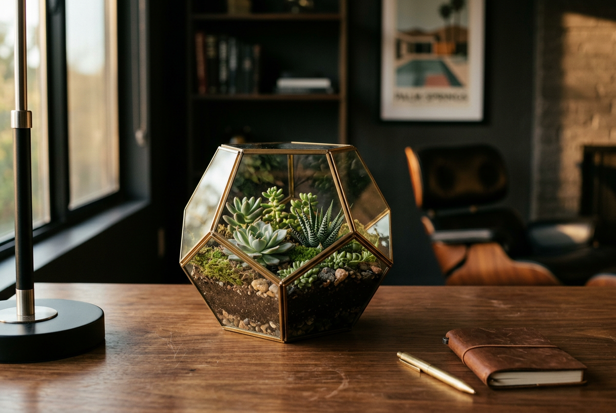 Geometric Glass & Brass Terrarium | Prism Garden