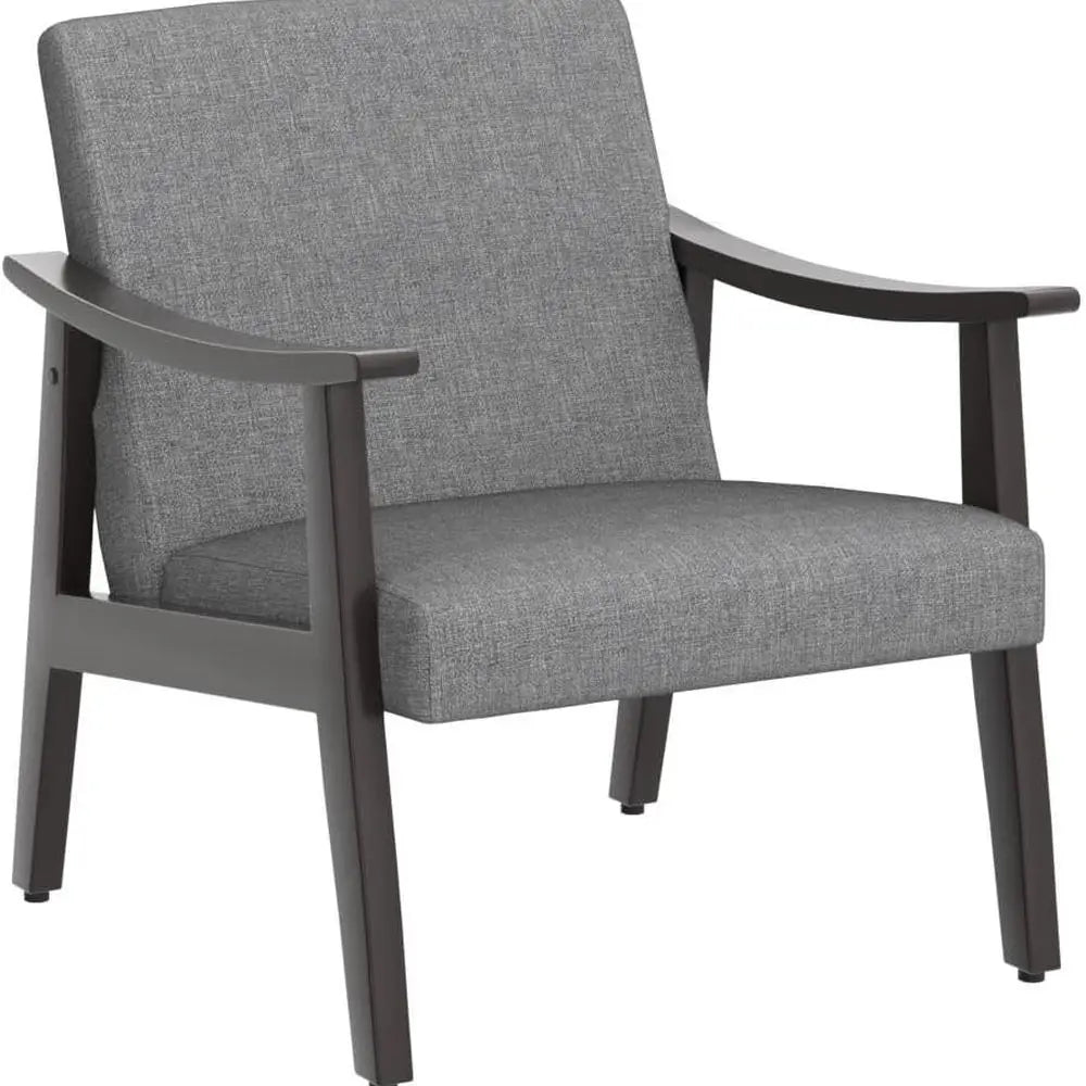 Belmont Collection | Tapered-Leg Gold-Trimmed Charcoal Upholstered Accent Duo - presented at scale within a designed interior in a Mid-Century Modern living room setting.