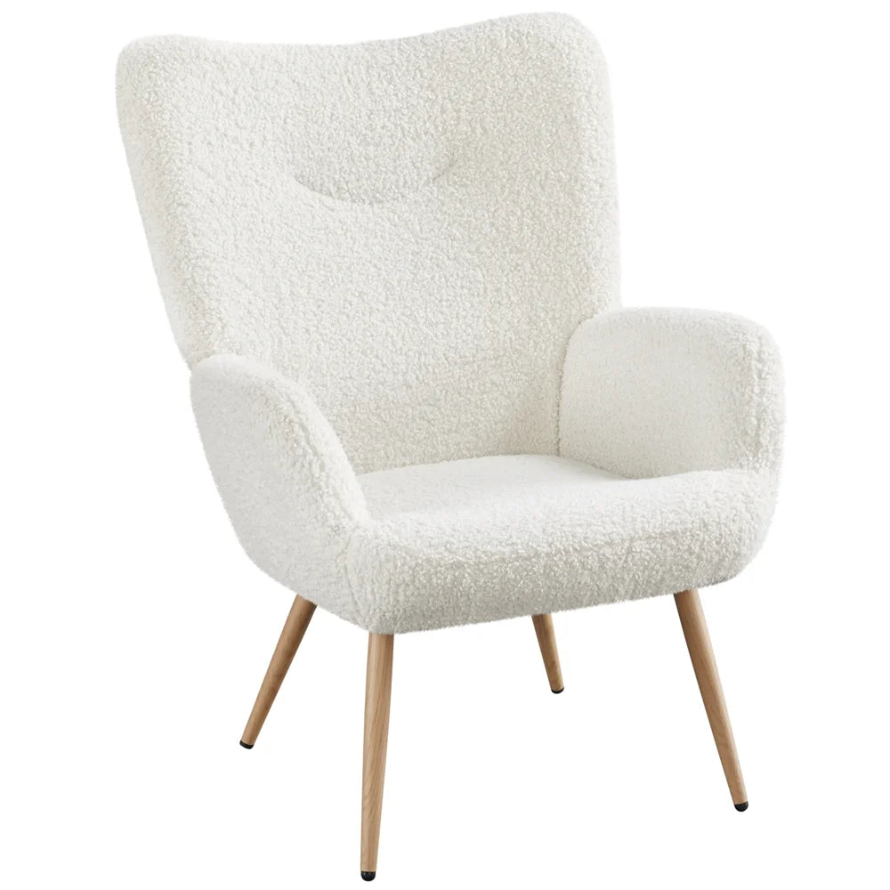 Mid-Century Modern Wingback Accent Chair, White Boucle