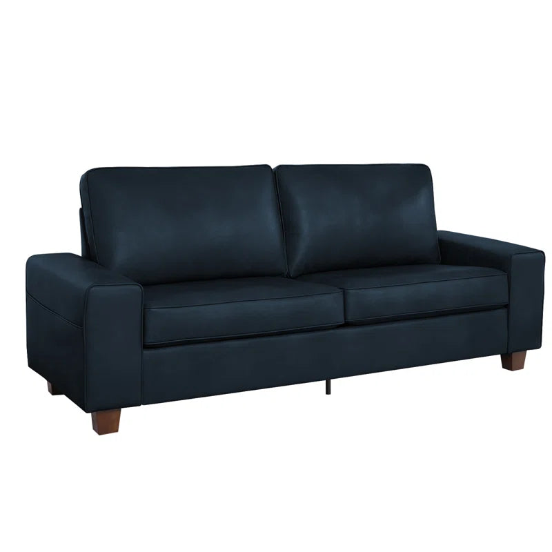 Gilmar 89" Upholstered Vegan Leather Sofa with Square Arms and Storage Pockets