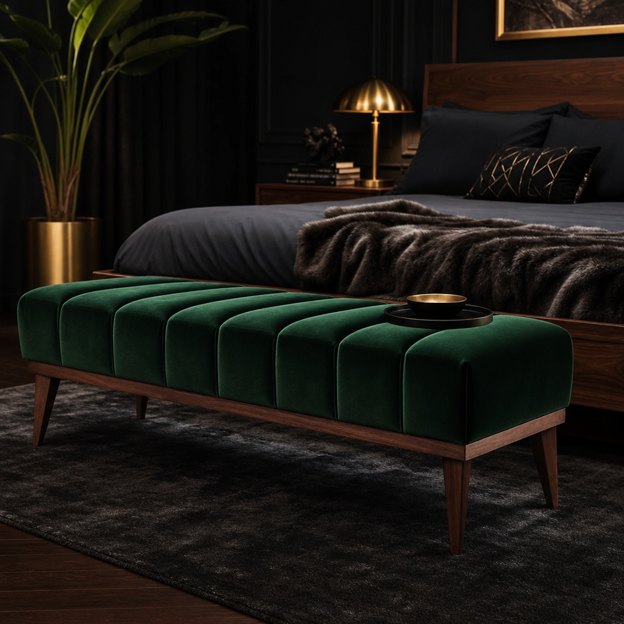 The Fontaine Emerald Velvet Bench