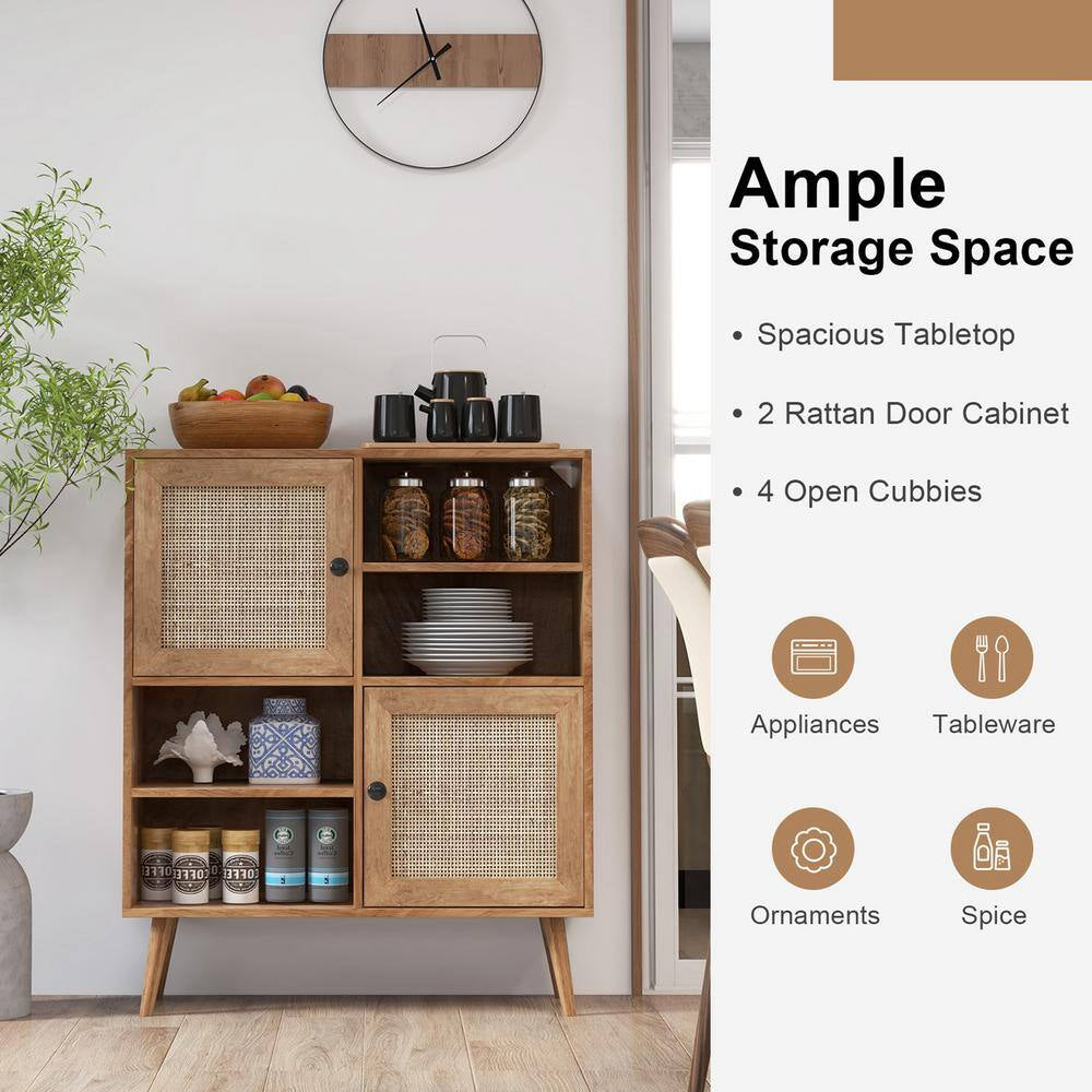 Natural MDF 31.5 In. Buffet Sideboard Accent Storage Cabinet Coffee Bar Cabinet Doors Cubbies
