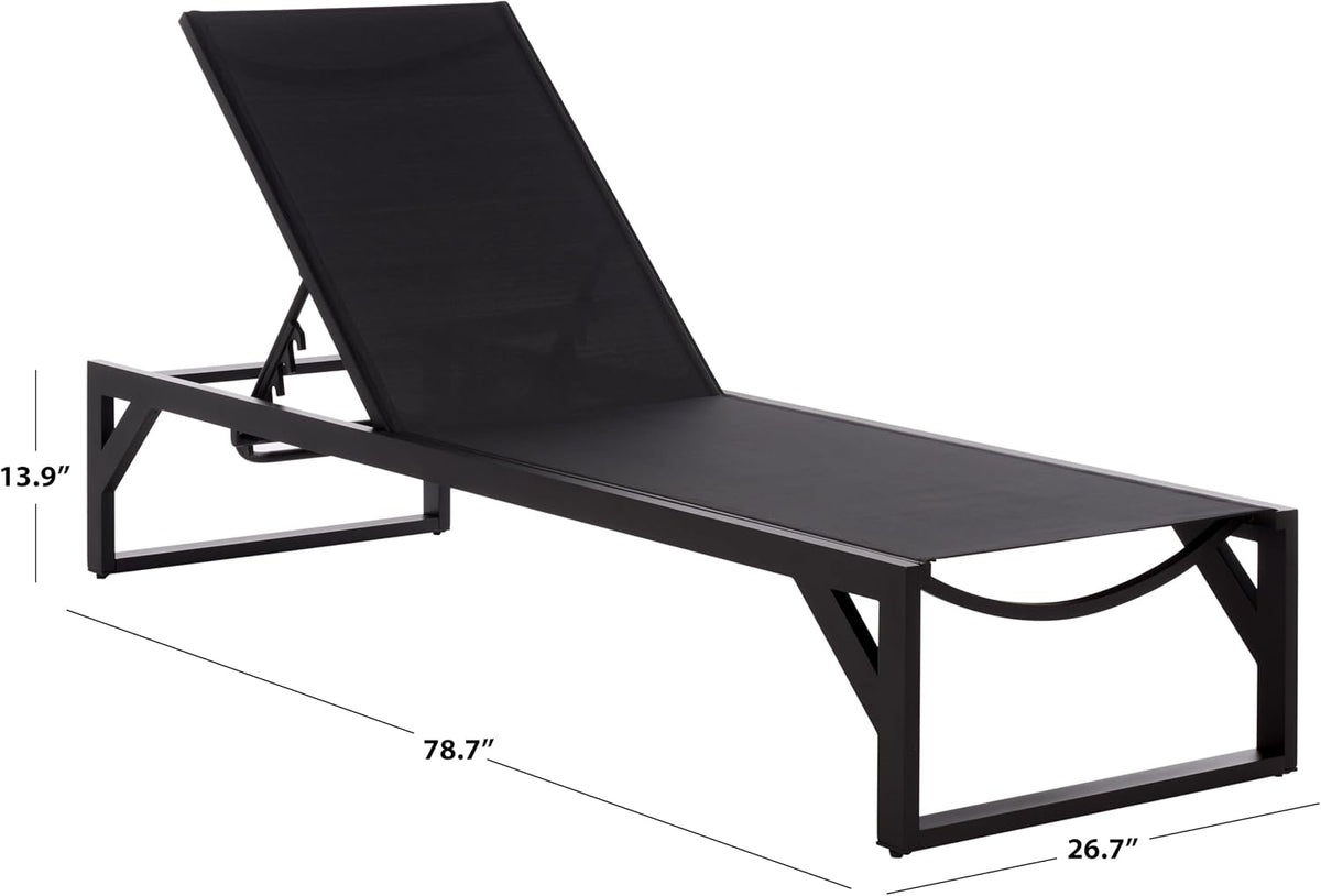 SAFAVIEH Outdoor Patio Furniture Collection – Jordan Black & Black Aluminum Lounger, Adjustable Modern Outdoor Reclining Chaise (PAT7560A)