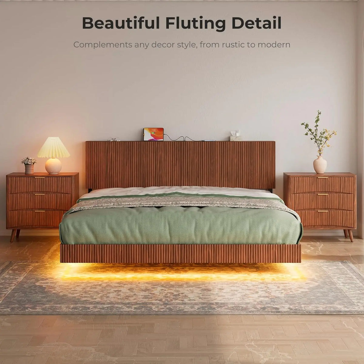 The Dresden Walnut Floating Bed Frame