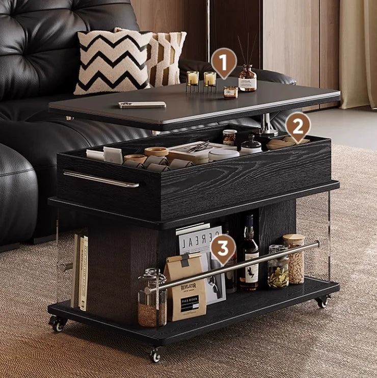 Adjustable Height Luxury Coffee Table & Mid-Century Side Cabinet