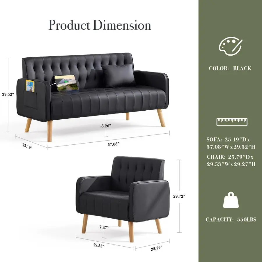 The Astoria Cognac Leather Loveseat & Chair