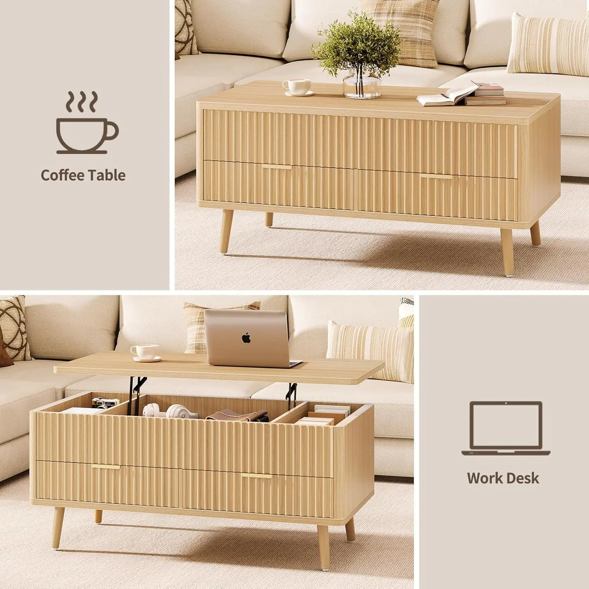 The Belmont Fluted Walnut Lift Top Coffee Table