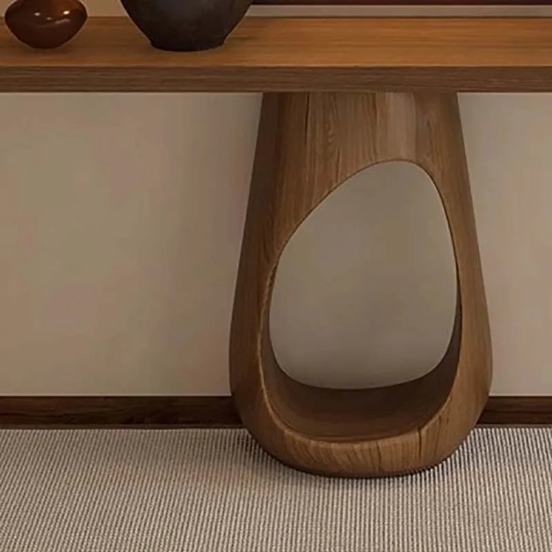Valencia Collection | Architectural Walnut Console Table - featuring close-up joinery and artisanal finish quality in a Mid-Century Modern entryway setting.