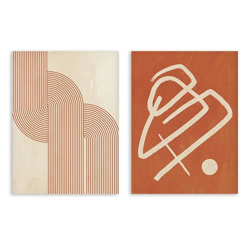 Abstract Burnt Orange Mid-Century Modern Canvas Art Set