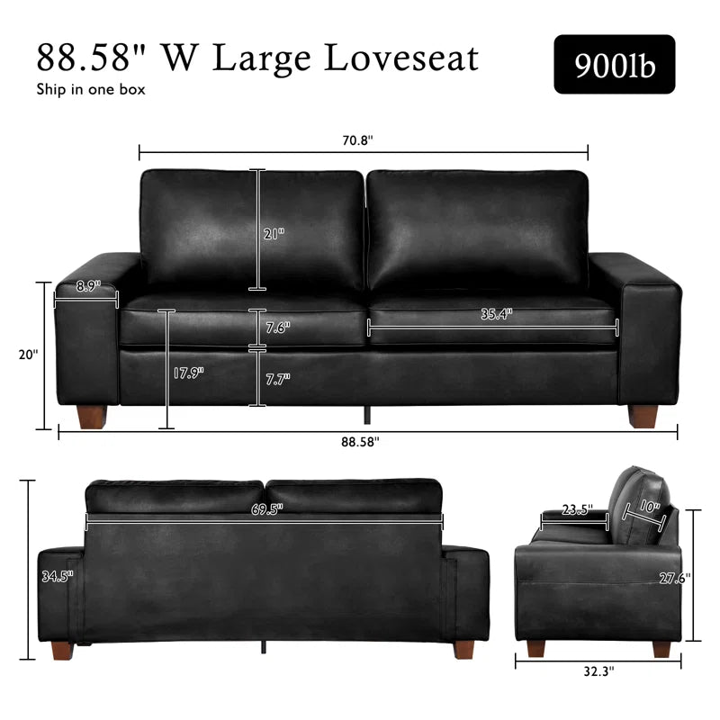 Gilmar 89" Upholstered Vegan Leather Sofa with Square Arms and Storage Pockets