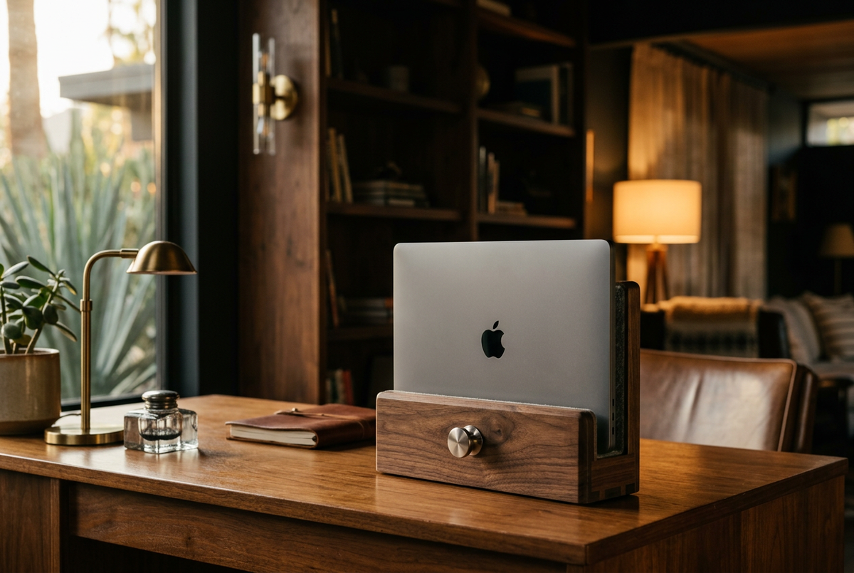Vertical Walnut Laptop Dock | Spine Hold