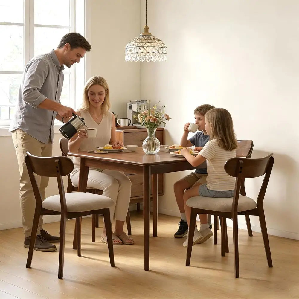 Valencia Collection | Tapered-Leg Gold-Trimmed Oak Dining Chair Set of 4 - showcasing full sculptural form and curated finish in a Mid-Century Modern dining room setting.