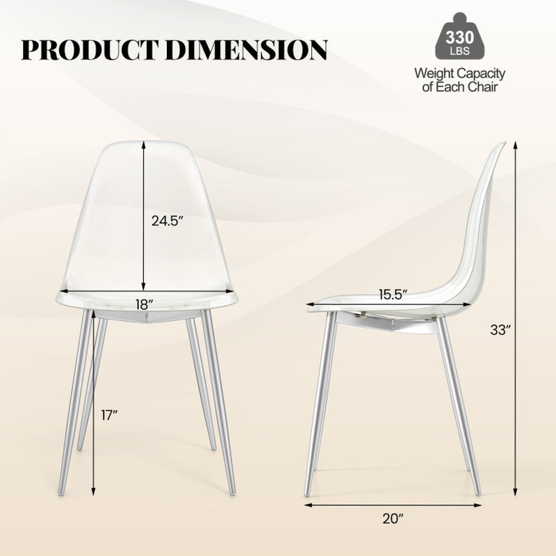 Set of 4 Dining Chairs Modern Plastic Shell Side Chair with Clear Seat and Wood Legs