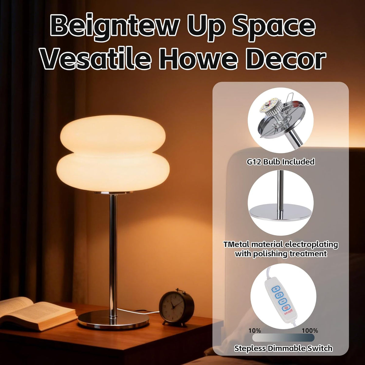 Bedroom Mushroom Lamp, Medieval Modern Bedside Table Lamp, Dimmable Retro Egg Tart Headlight, Unique Home Mushroom Decoration Aesthetic Lovely Living Room Desk Lamp (White)
