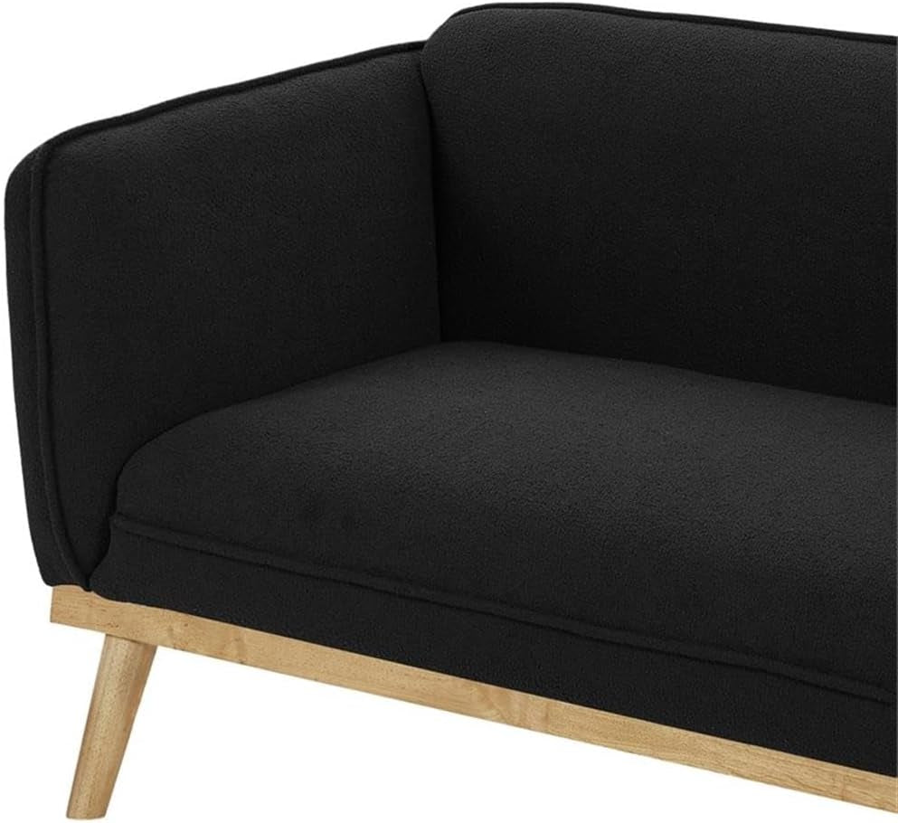 Meridian Furniture 159Black-S Nolita Collection Mid-Century Modern Boucle Fabric Upholstered Sofa with Rich Black Boucle Fabric, Natural Finish Solid Wood Base, 82" W X 32.5" D X 32" H, Black
