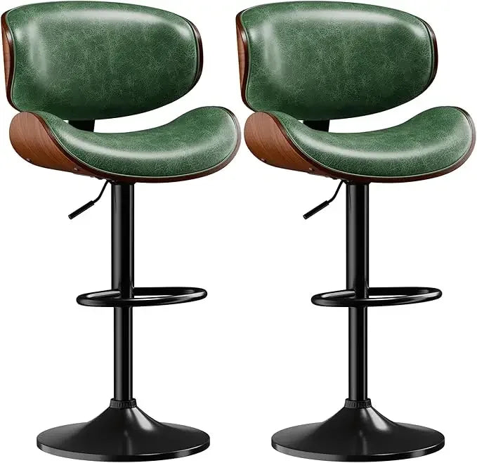 Fontaine Collection | Arched Leather-Wrapped Swivel Stools - detail view 17 revealing design nuance in a Mid-Century Modern living room setting.