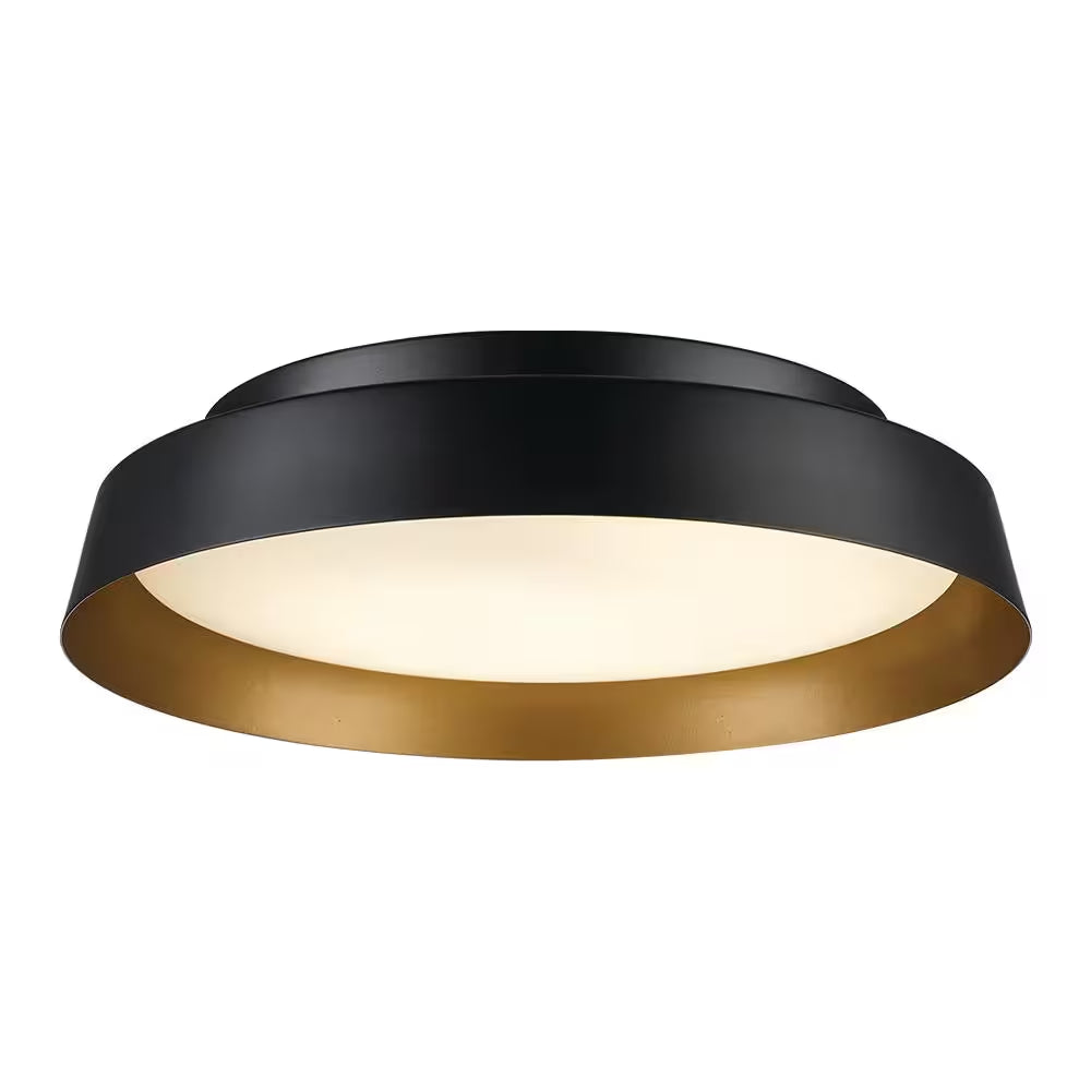 13 In. Black and Gold Integrated LED Flush Mount Ceiling Light with Frosted Glass