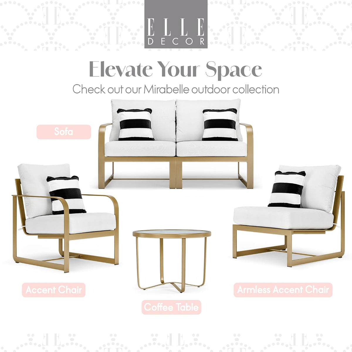 Mirabelle Modern Outdoor Patio Modular Furniture Collection, White or Gold Frame, Arm Chair