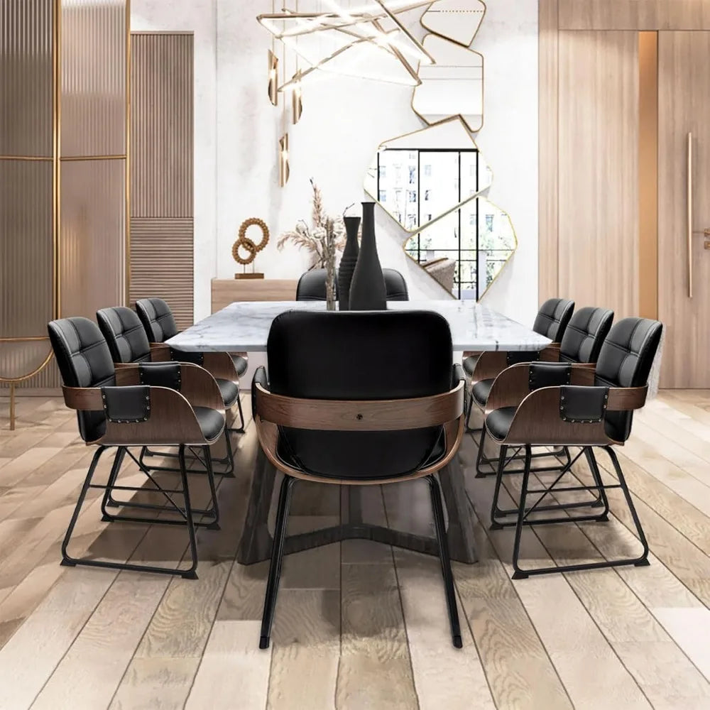 Cordoba Collection | Sculptural Gold-Trimmed Walnut Dining Chairs - Set of 2 - styled from an alternate angle revealing dimensional depth in a Mid-Century Modern dining room setting.
