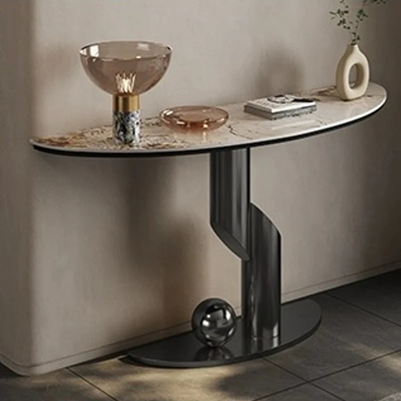Dresden Collection | Geometric Walnut Console - detail view 17 revealing design nuance in a Mid-Century Modern entryway setting.