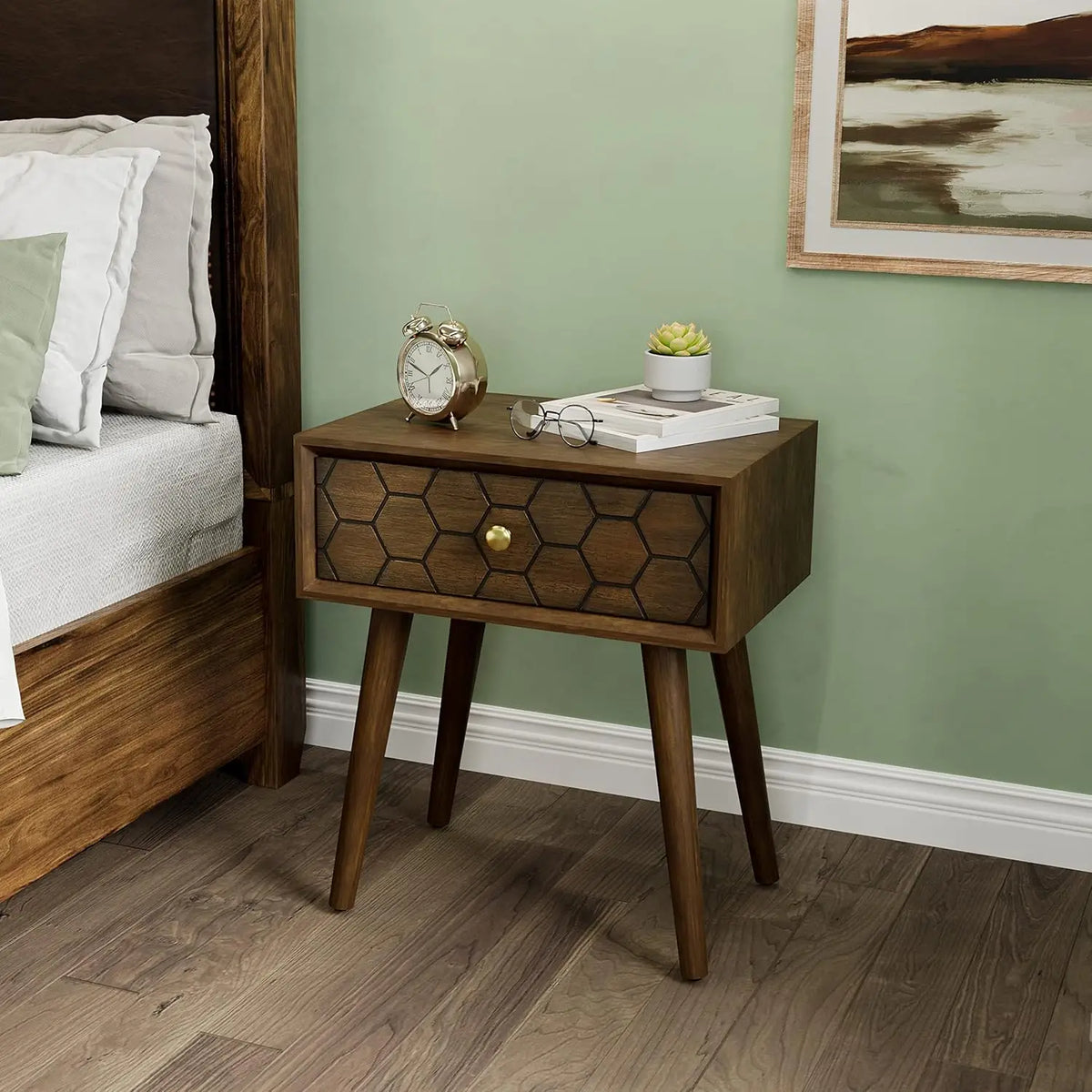 The Belmont Honeycomb Walnut End Table