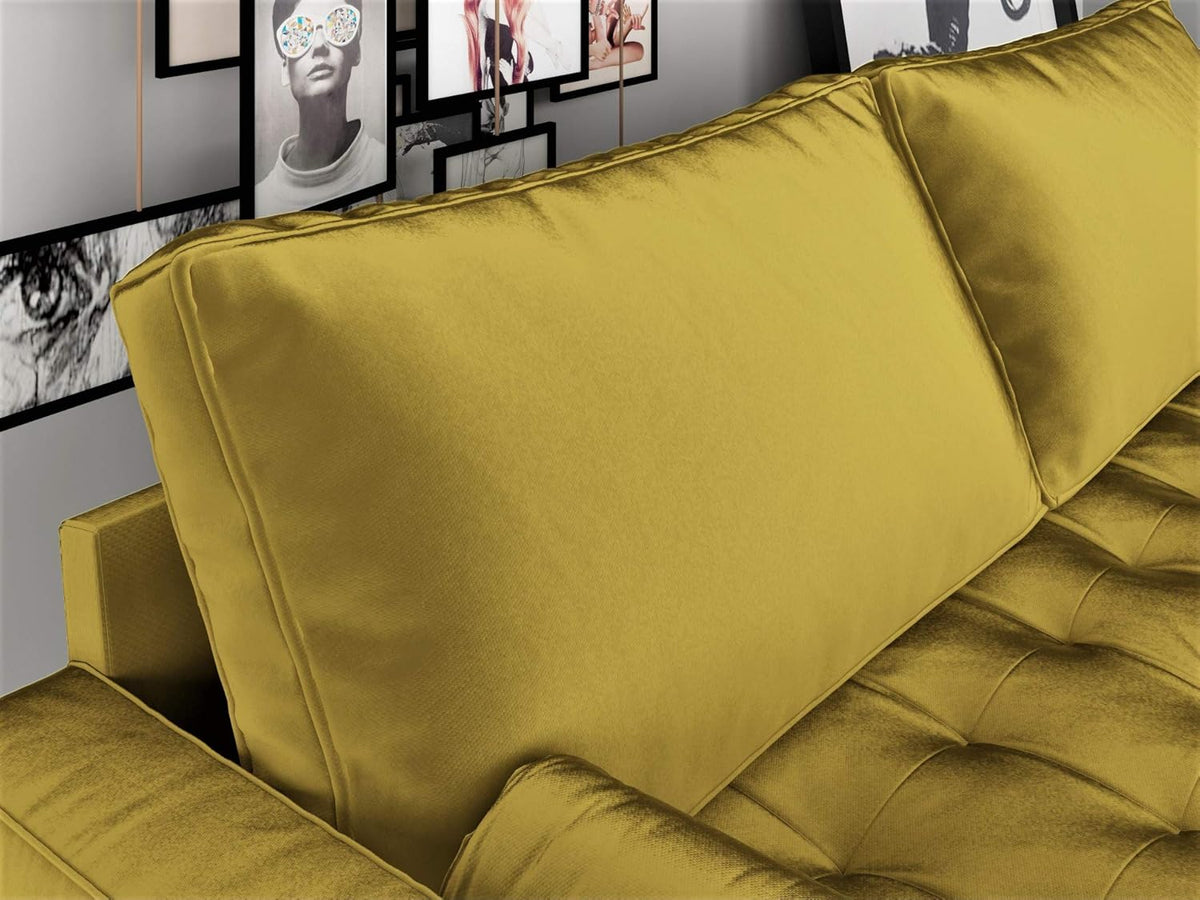 Womble Mid Century Modern Velvet Upholstered Tufted Seat with Bolster Pillows, Loveseat, Sofa, Goldenrod
