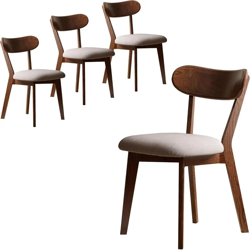 Valencia Collection | Tapered-Leg Gold-Trimmed Oak Dining Chair Set of 4 - featuring close-up joinery and artisanal finish quality in a Mid-Century Modern dining room setting.