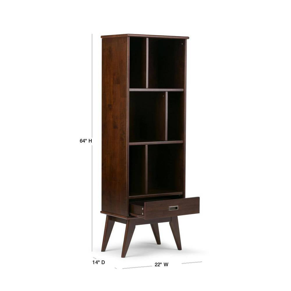 Draper Solid Hardwood 64 In. X 22 In. Mid-Century Modern Bookcase and Storage Unit in Medium Auburn Brown