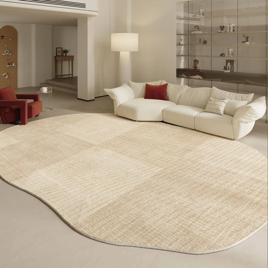 Fontaine Collection | Geometric Atomic-Era Irregular-Form Carpet - showcasing full sculptural form and curated finish in a Mid-Century Modern living room setting.