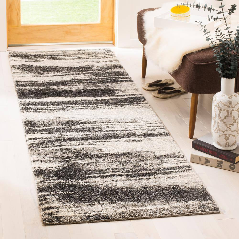 Retro Dark Grey/Light Grey 2 Ft. X 7 Ft. Striped Runner Rug