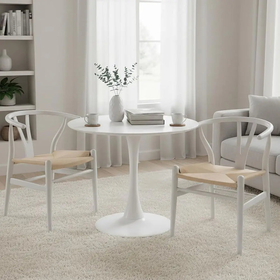 Ellington Collection | Sculptural Glass-Topped Tulip Base Dining Set - showcasing full sculptural form and curated finish in a Mid-Century Modern dining room setting.